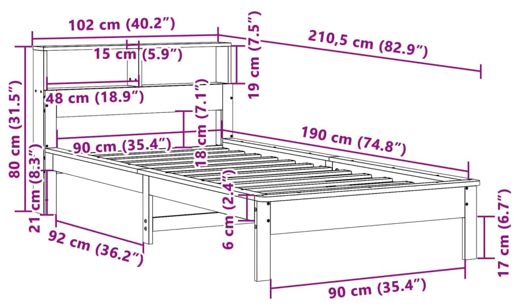Κρεβάτι Βιβλιοθήκη Χωρίς Στρώμα 90x190 εκ Μασίφ Ξύλο Πεύκου - Λευκό