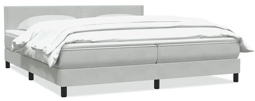 Κρεβάτι Boxspring με Στρώμα Ανοιχτό Γκρι 180x210 εκ. Βελούδινο - Γκρι