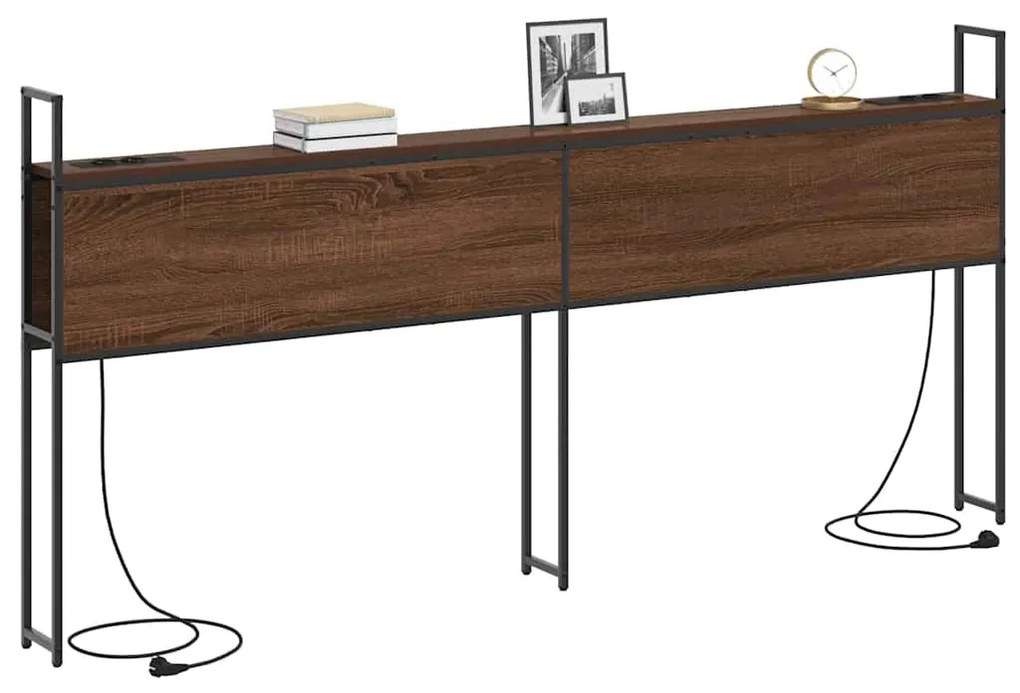 vidaXL Κεφαλάρι Αποθήκης με Σταθμό Φόρτισης με ράφι Καφέ δρυς 200 cm