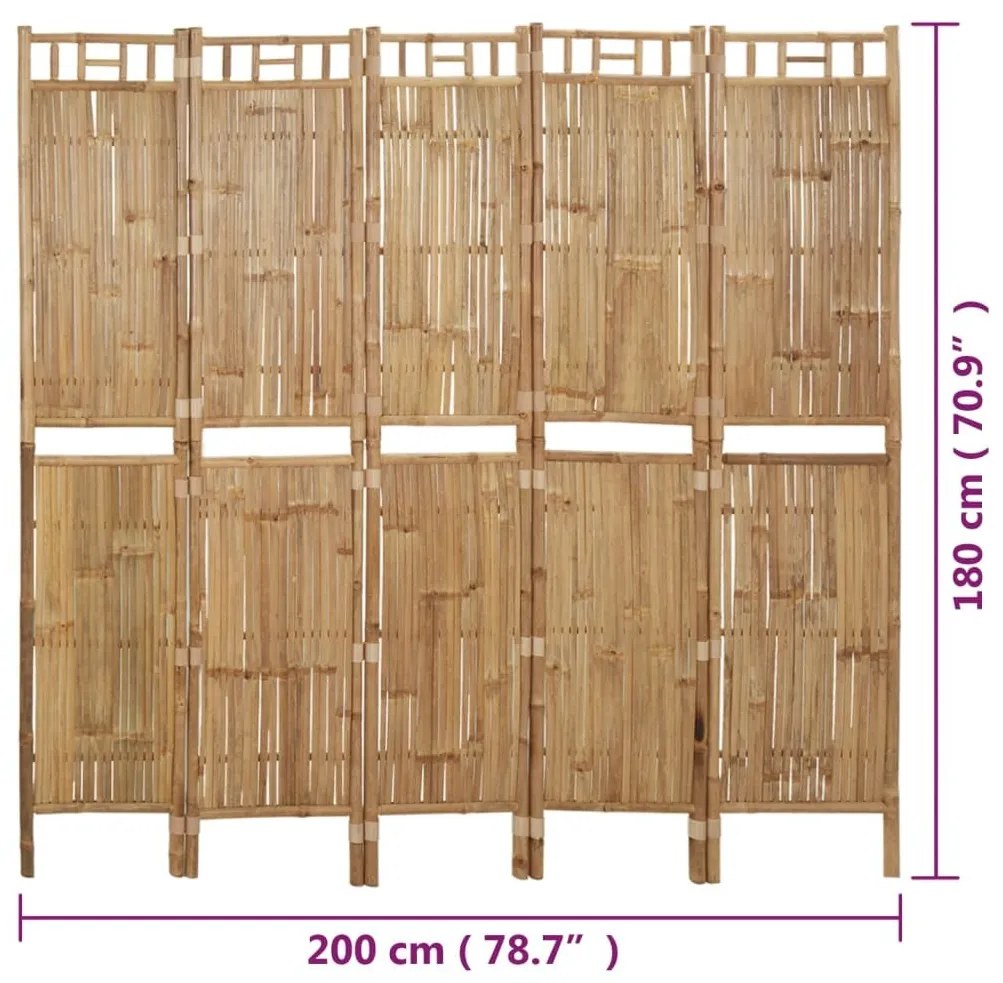 Διαχωριστικό Δωματίου με 5 Πάνελ 200 x 180 εκ. από Μπαμπού - Καφέ