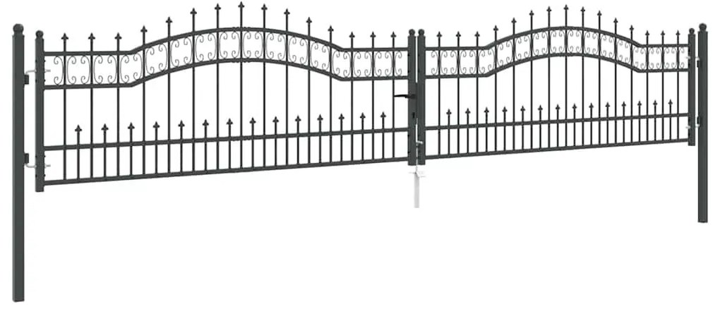 vidaXL Πύλη Φράχτη με Στρογγυλή Κορυφή Γκρι 404 x 75 εκ. Ατσάλι