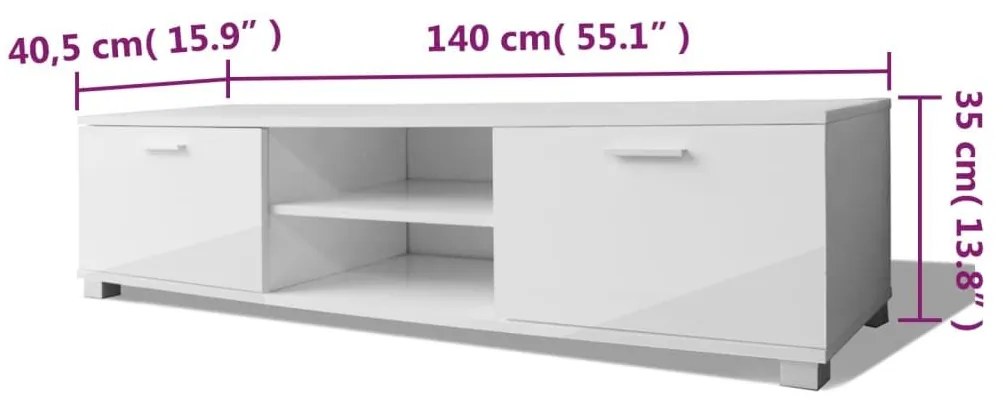 Έπιπλο Τηλεόρασης Γυαλιστερό Λευκό 140 x 40,5 x 35 εκ. - Λευκό