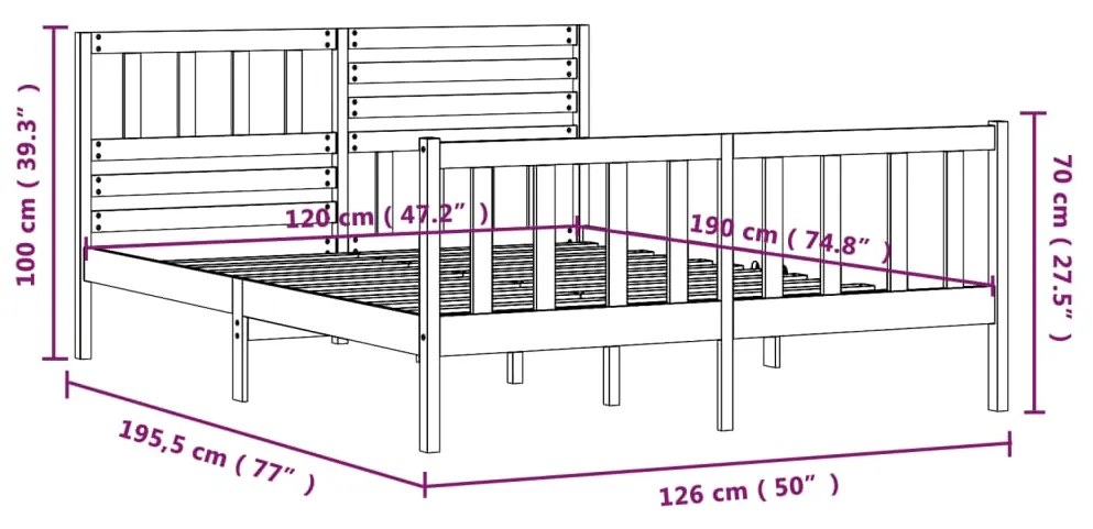 Πλαίσιο Κρεβατιού Μαύρο 120 x 190 εκ. Μασίφ Ξύλο Small Double - Μαύρο