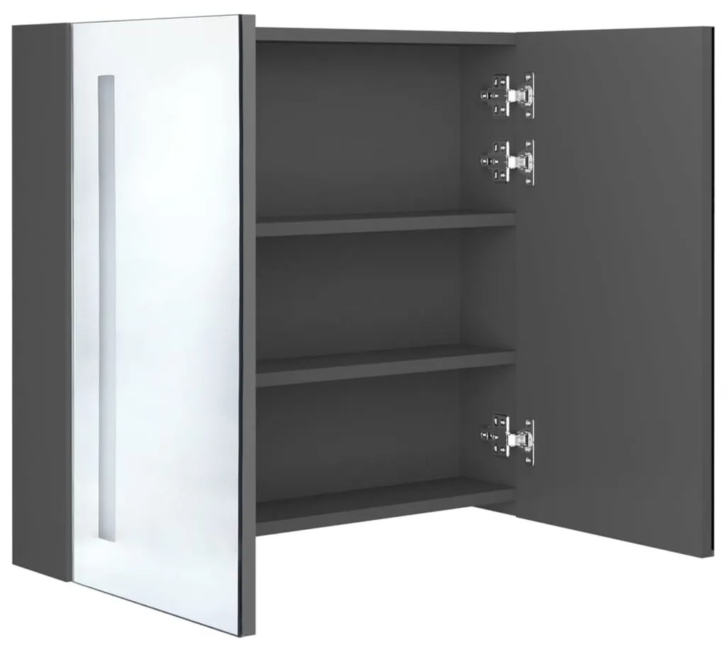 vidaXL Καθρέφτης Μπάνιου με Ντουλάπι & Φωτισμό LED Γκρι 62x14x60 εκ.