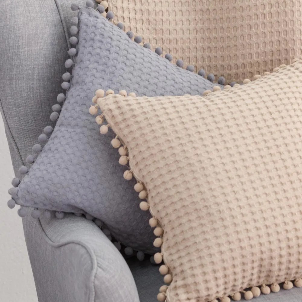 Διακοσμητική Μαξιλαροθήκη Waffle Cubic Pom Pom Κοράλ 45x45 - Borea Home