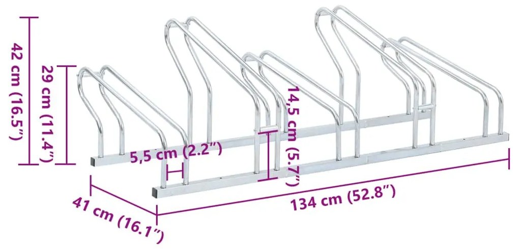 Βάση Ποδηλάτου για 5 Ποδήλατα Επιδαπέδιο Γαλβανισμένο Χάλυβα - Ασήμι