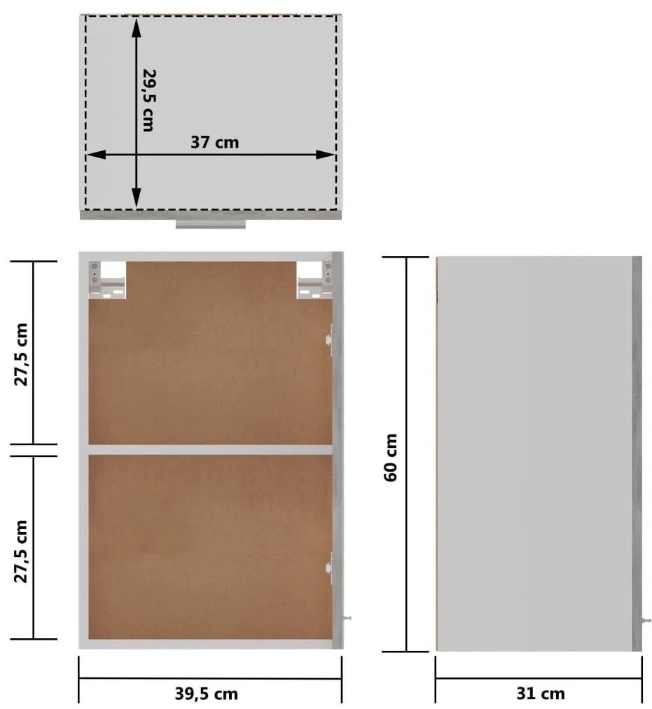 Ντουλάπι Κρεμαστό Γκρι Σκυροδέματος 39,5x31x60 εκ. Επεξ. Ξύλο - Γκρι