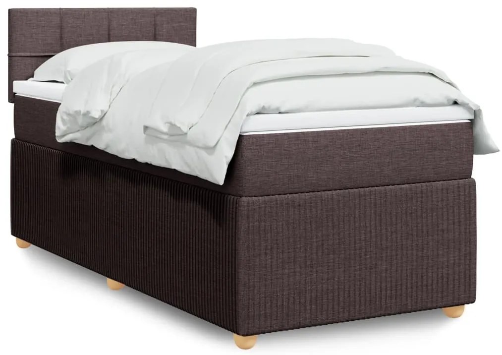 vidaXL Κρεβάτι Boxspring με Στρώμα Σκούρο Καφέ 100x200 εκ. Υφασμάτινο