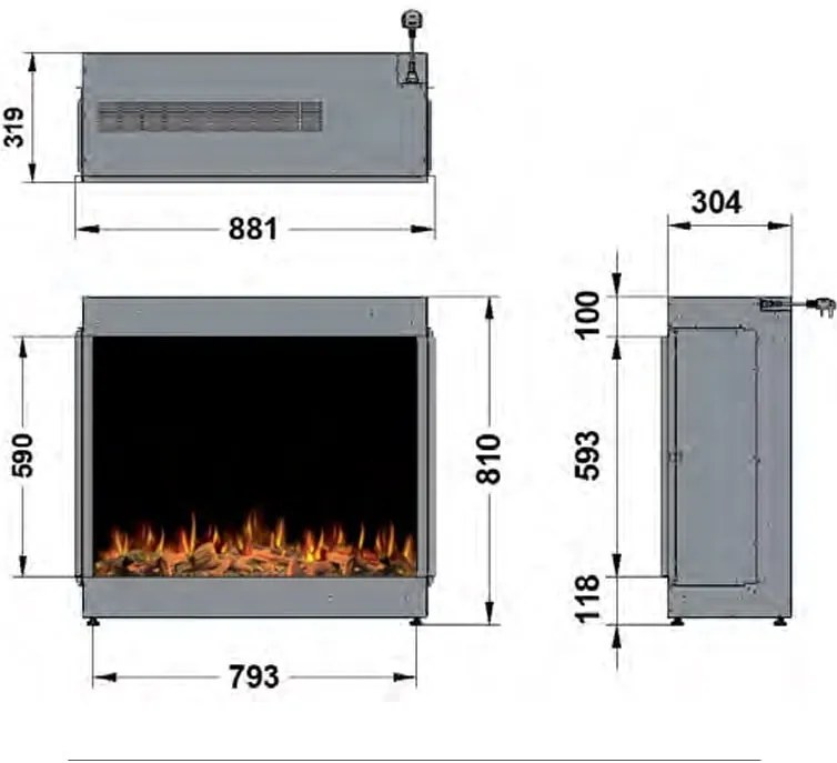 RECESSED ELECTRIC FIREPLACE LIVING FIRE 88.1cm X 32cm ilektro 950 Aspect - MKIII RSA-MK3-950A-0071