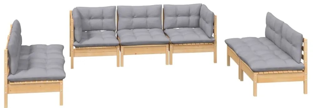 vidaXL Σαλόνι Κήπου Σετ 7 Τεμαχίων Μασίφ Ξύλο Πεύκου με Γκρι Μαξιλάρια