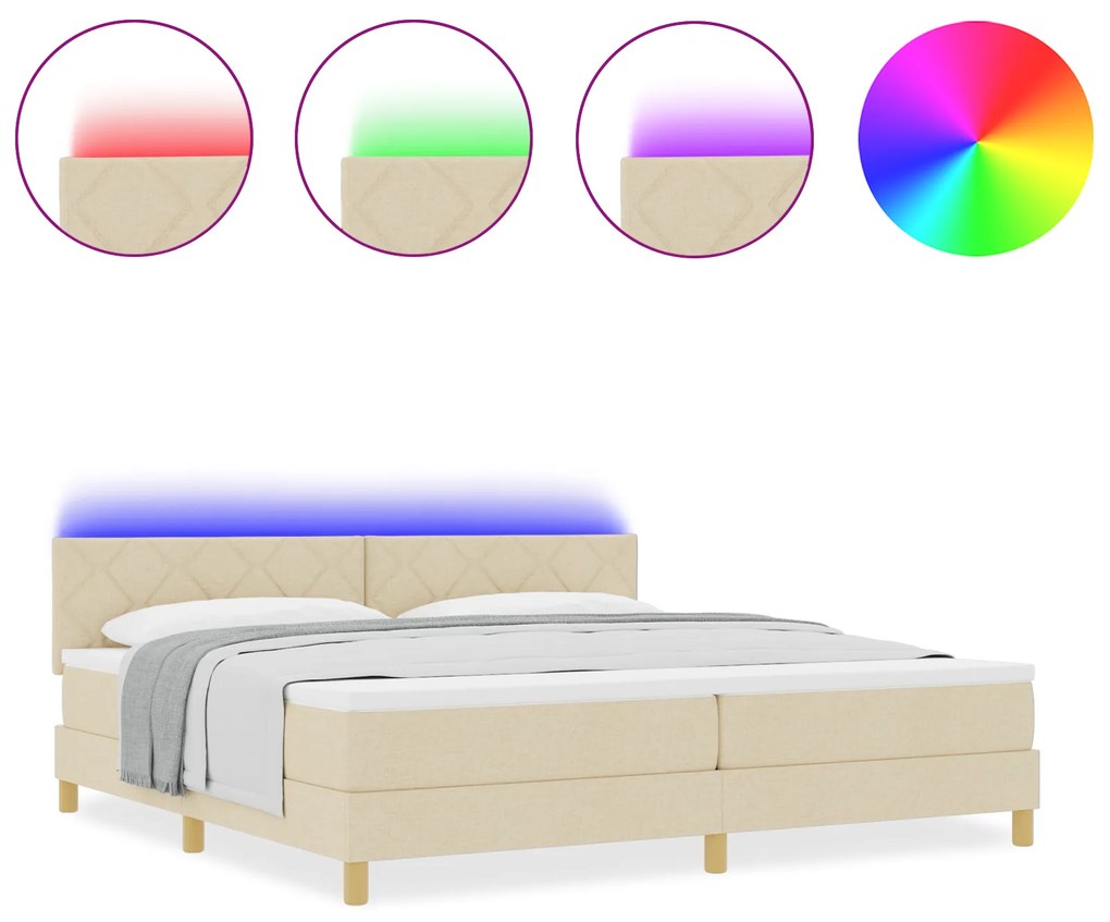 vidaXL Κρεβάτι με Βάση και Στρώμα & Φωτισμό LED Κρεμ 200x200 εκ Ύφασμα
