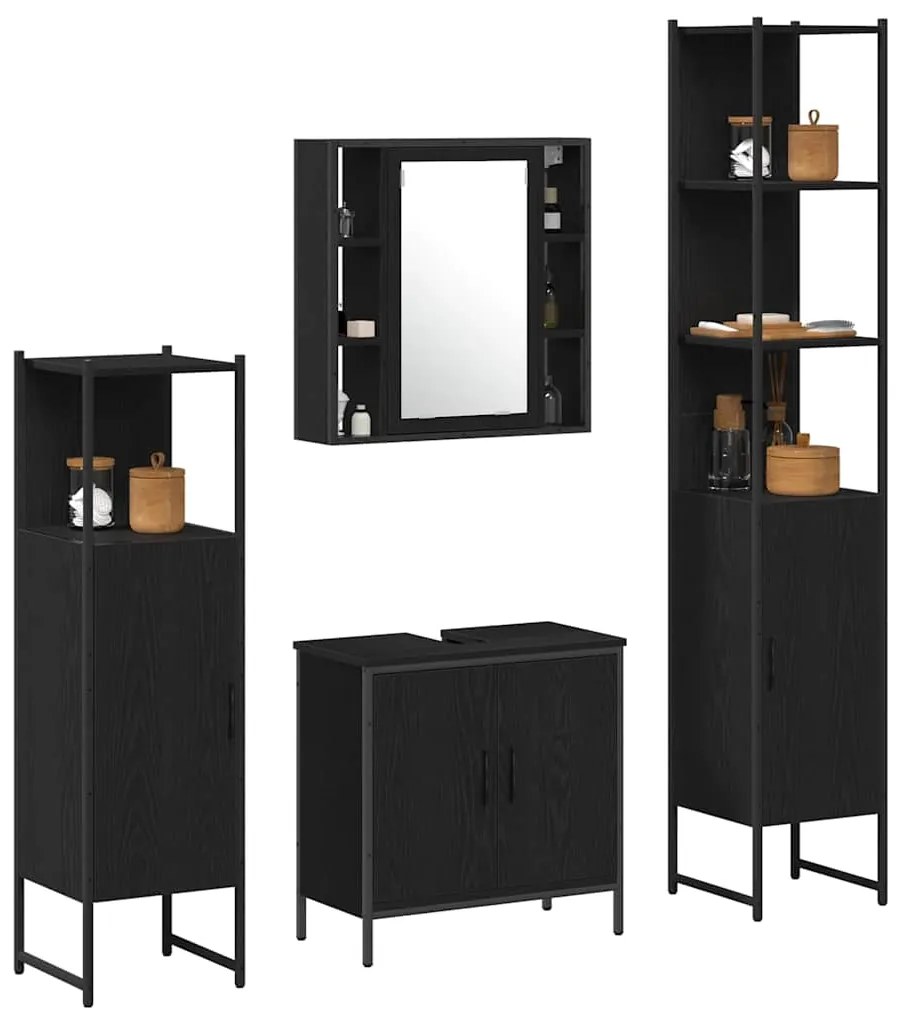 vidaXL Σετ Επίπλων Μπάνιου με ράφι 4 pcs Μαύρο 33 x 33 x 185.5 εκ