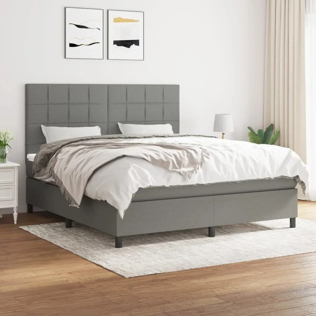 ΚΡΕΒΑΤΙ BOXSPRING ΜΕ ΣΤΡΩΜΑ ΣΚΟΥΡΟ ΓΚΡΙ 160X200 ΕΚ ΥΦΑΣΜΑΤΙΝΟ 3141786