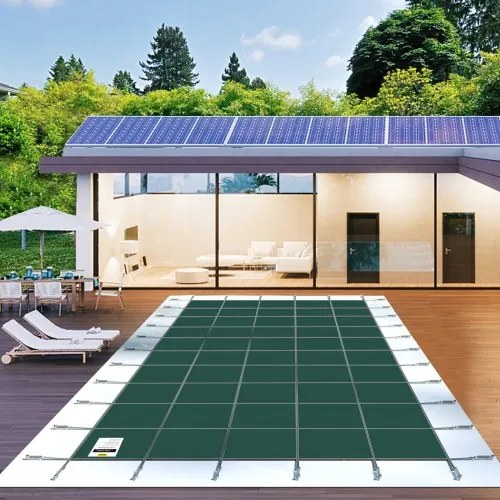 VEVOR Pool Safety Cover 18x38ft, Inground Pool Cover fit for 16x36 ft Pool, Rectangle Inground Safety Pool Cover Green Mesh Solid Pool Safety Cover for Swimming Pool Winter Safety Cover