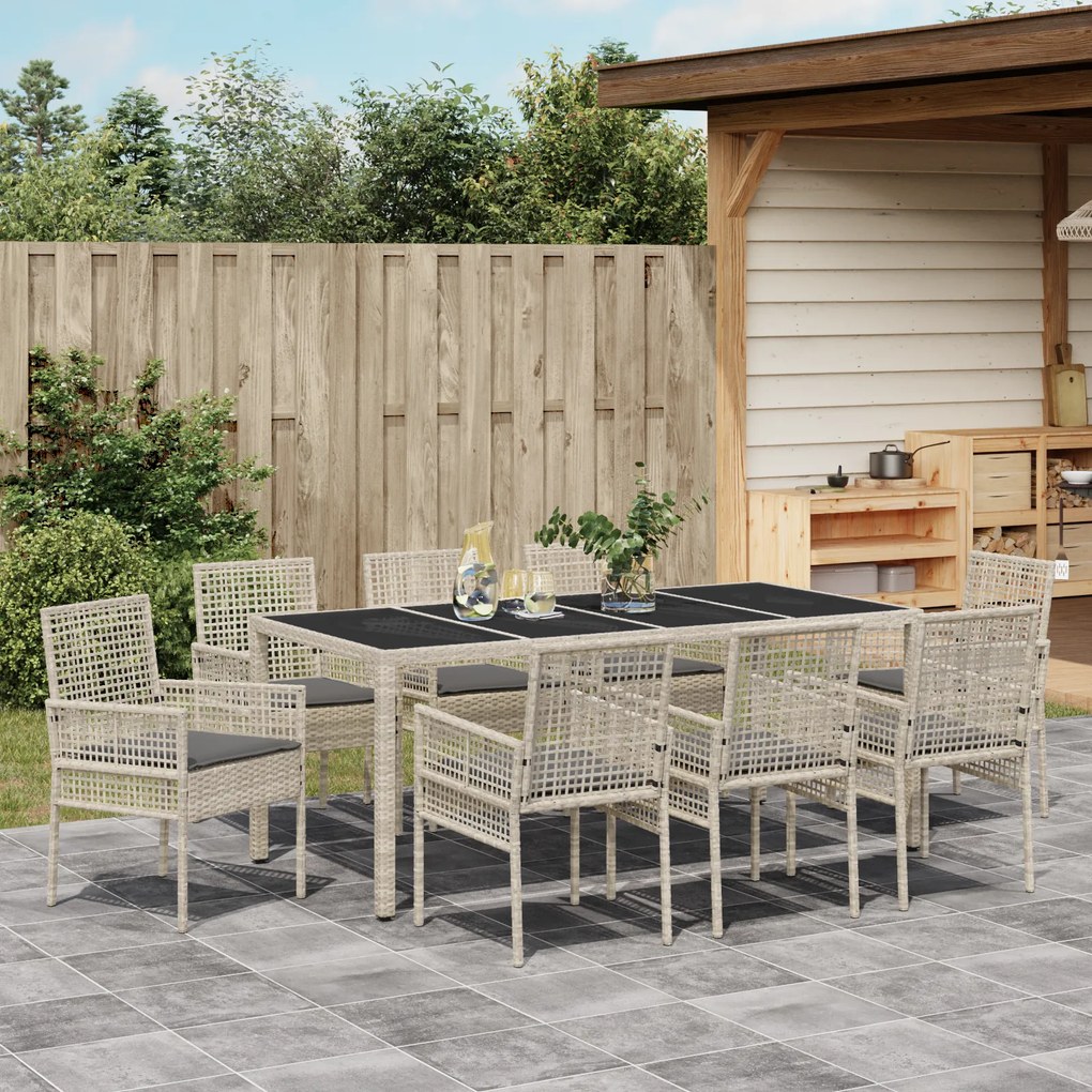 vidaXL Σέτ φαγητού για κήπο 9 pcs Ανοιχτό γκρι 190 x 90 x 75 cm