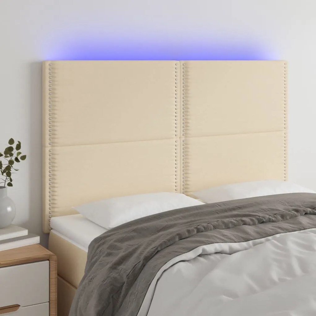 vidaXL Κεφαλάρι Κρεβατιού LED Κρεμ 144x5x118/128 εκ. Υφασμάτινο
