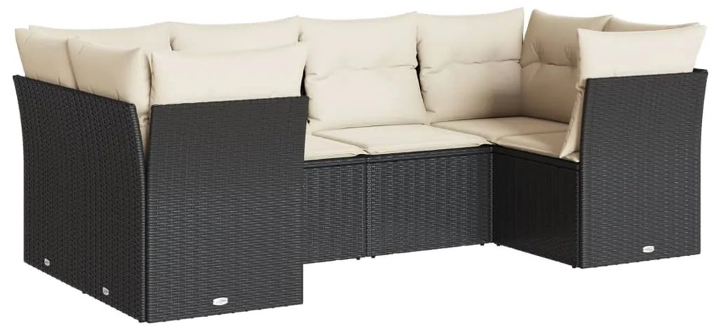 vidaXL Καναπές Κήπου 6 Τεμαχίων Μαύρο από Συνθετικό Ρατάν με Μαξιλάρια