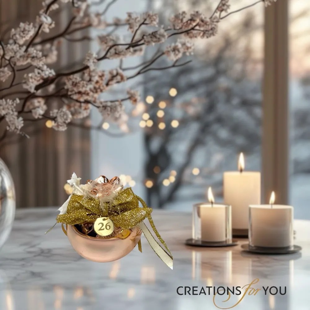 Κεραμικό ρόδι ροζ χρυσό με λευκή και χρυσ΄ή διακόσμηση