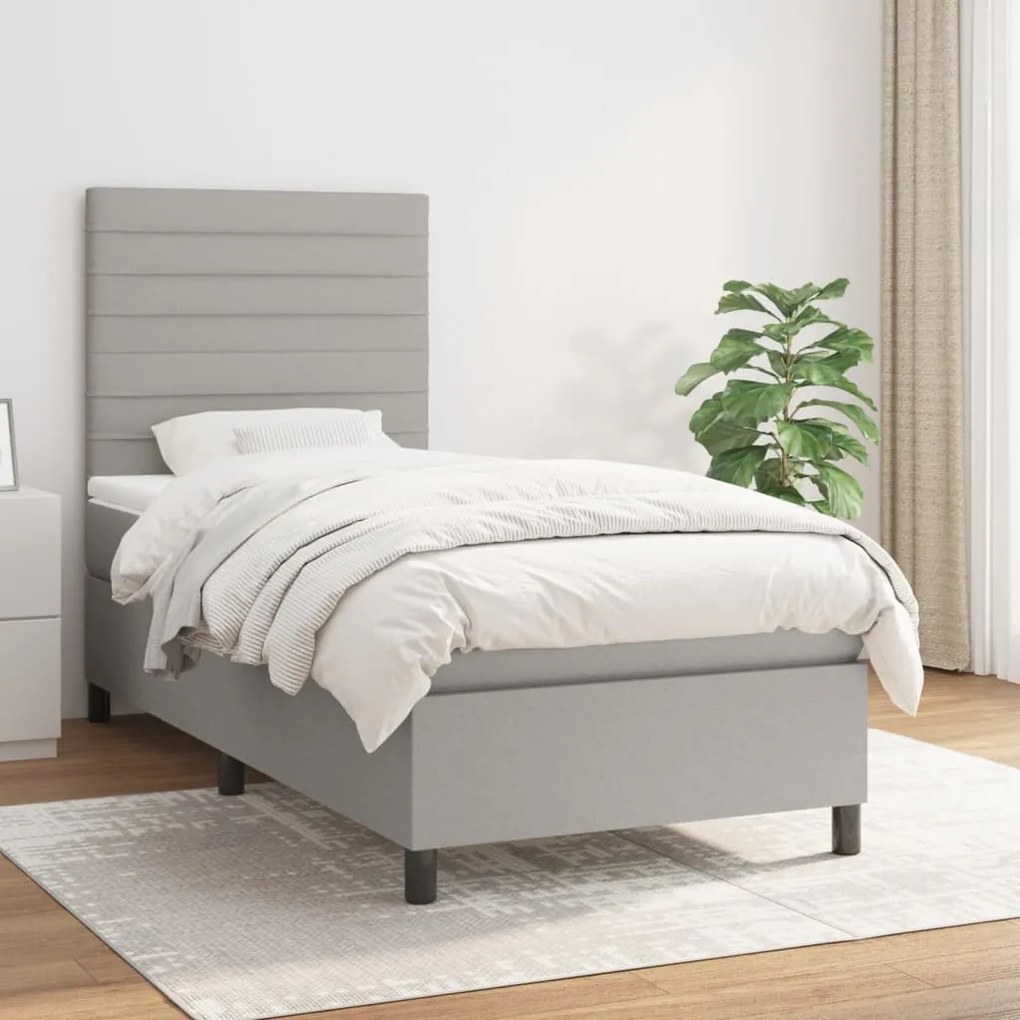 vidaXL Κρεβάτι Boxspring με Στρώμα Ανοιχτό Γκρι 90x190 εκ. Υφασμάτινο