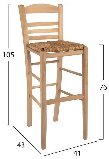 Σκαμπό Μπαρ JHETT C10377.02 με Ψάθα Άβαφο 41x43x105 εκ. 41x43x105 εκ.