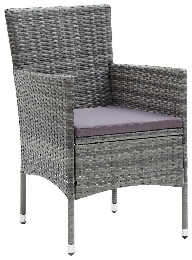 vidaXL Σέτ φαγητού για κήπο με μαξιλάρι 7 pcs Γκρι Πολυ ράταν