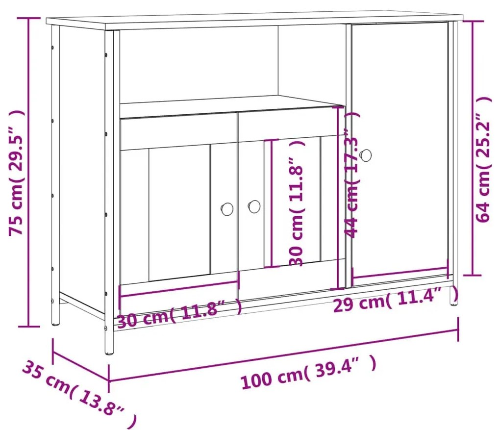 Ραφιέρα Καφέ Δρυς 100x35x75 εκ. από Επεξεργασμένο Ξύλο - Καφέ