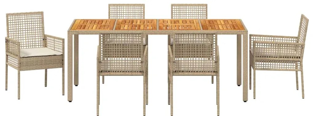 vidaXL Σέτ φαγητού για κήπο 7 pcs Μπεζ συνθετικό ρατάν