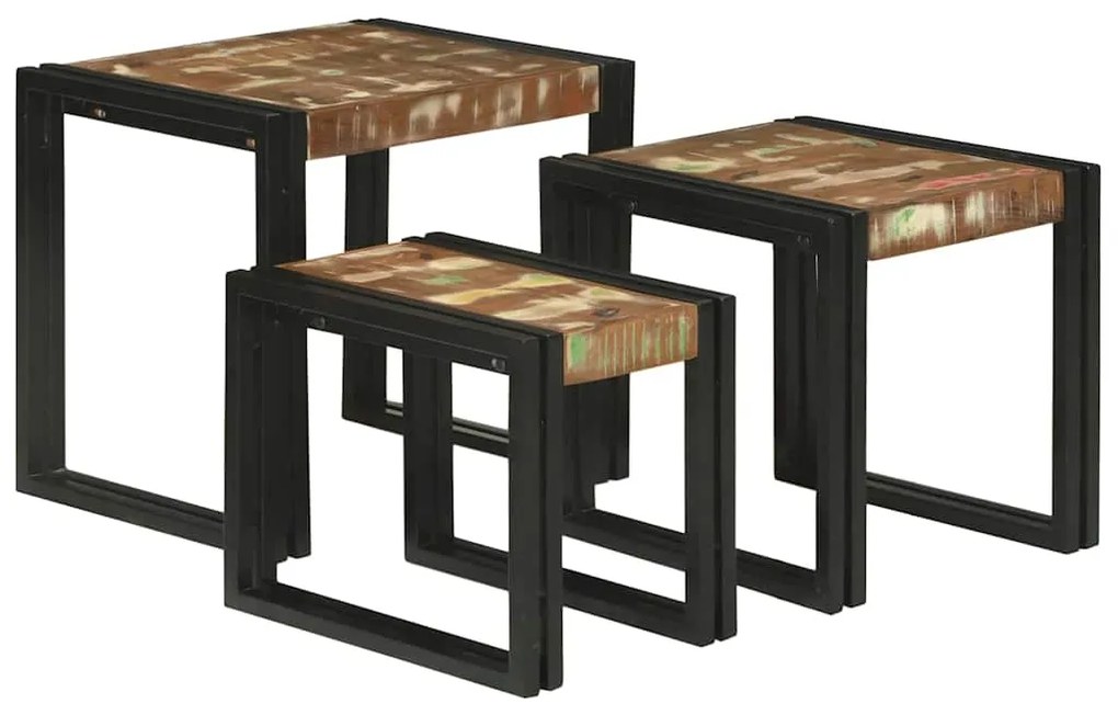 vidaXL Ένθετα τραπέζια 3 pcs Καφέ και μαύρο Μασίφ ανακυκλωμένο ξύλο