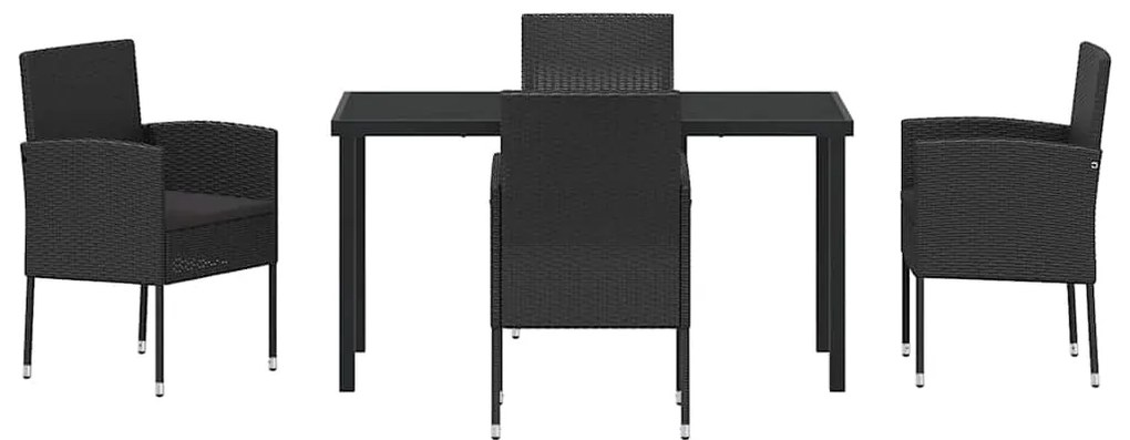 vidaXL Σέτ φαγητού για κήπο με μαξιλάρι 5 pcs Μαύρο συνθετικό ρατάν
