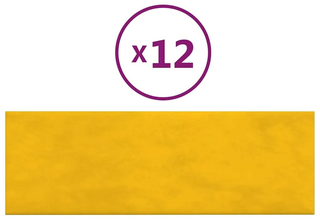 vidaXL Πάνελ Τοίχου 12 τεμ. Κίτρινο 90 x 30 εκ. 3,24 μ² Βελούδινα