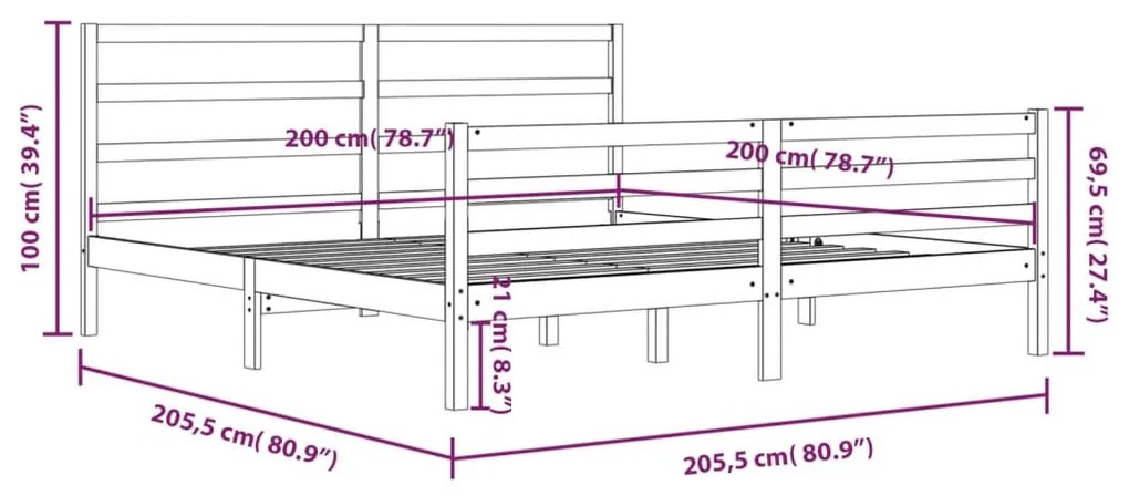 Πλαίσιο Κρεβατιού 200 x 200 εκ. από Μασίφ Ξύλο Πεύκου - Καφέ