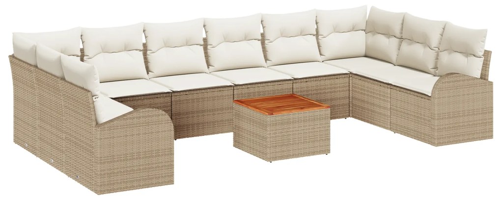 vidaXL Σετ Καναπέ Κήπου 11 pcs Beige, λευκό Μεγάλο Ραττάν και ύφασμα