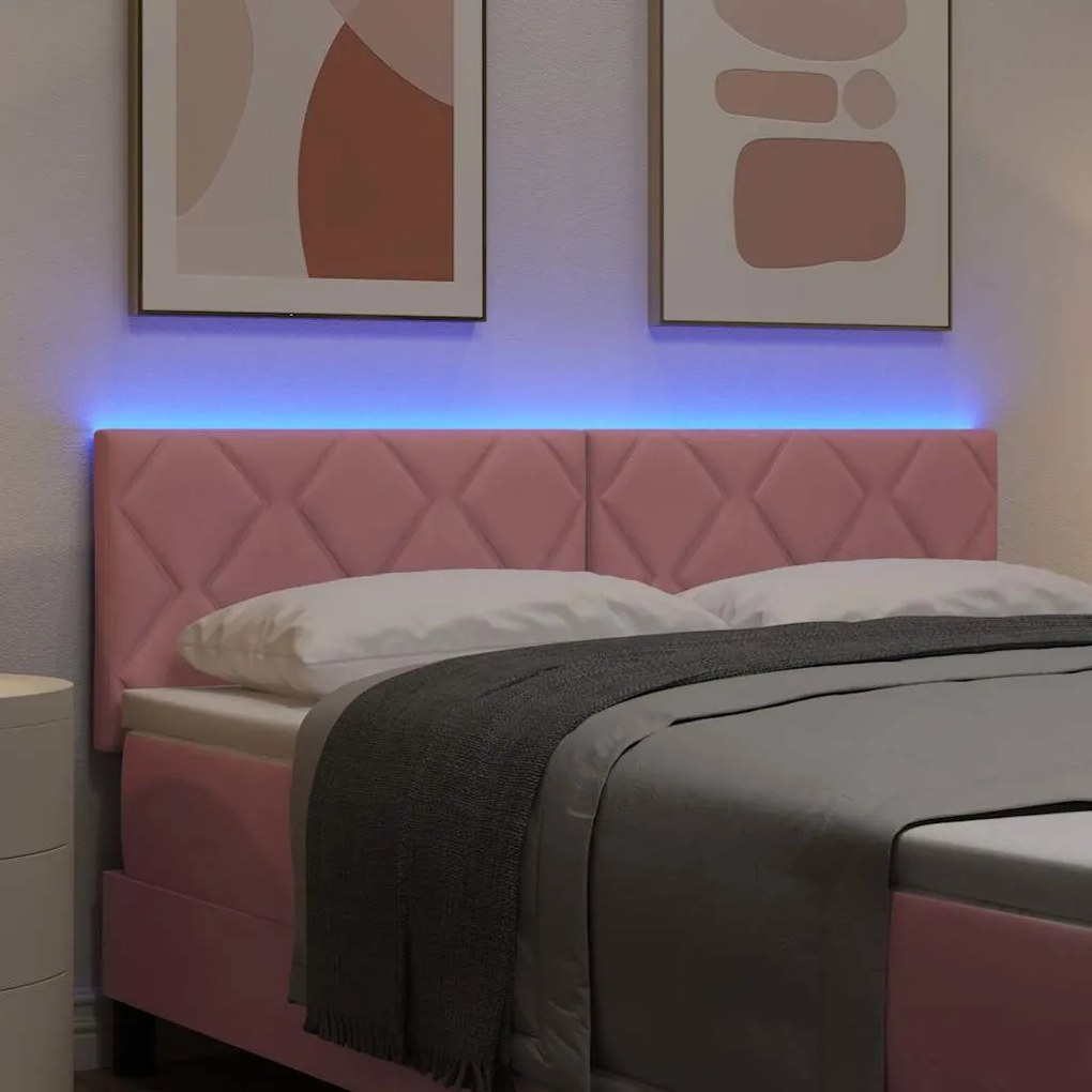 vidaXL LED Κεφαλάρι με φώτα λωρίδας LED Γεωμετρικό Ροζ 160 cm Βελούδο
