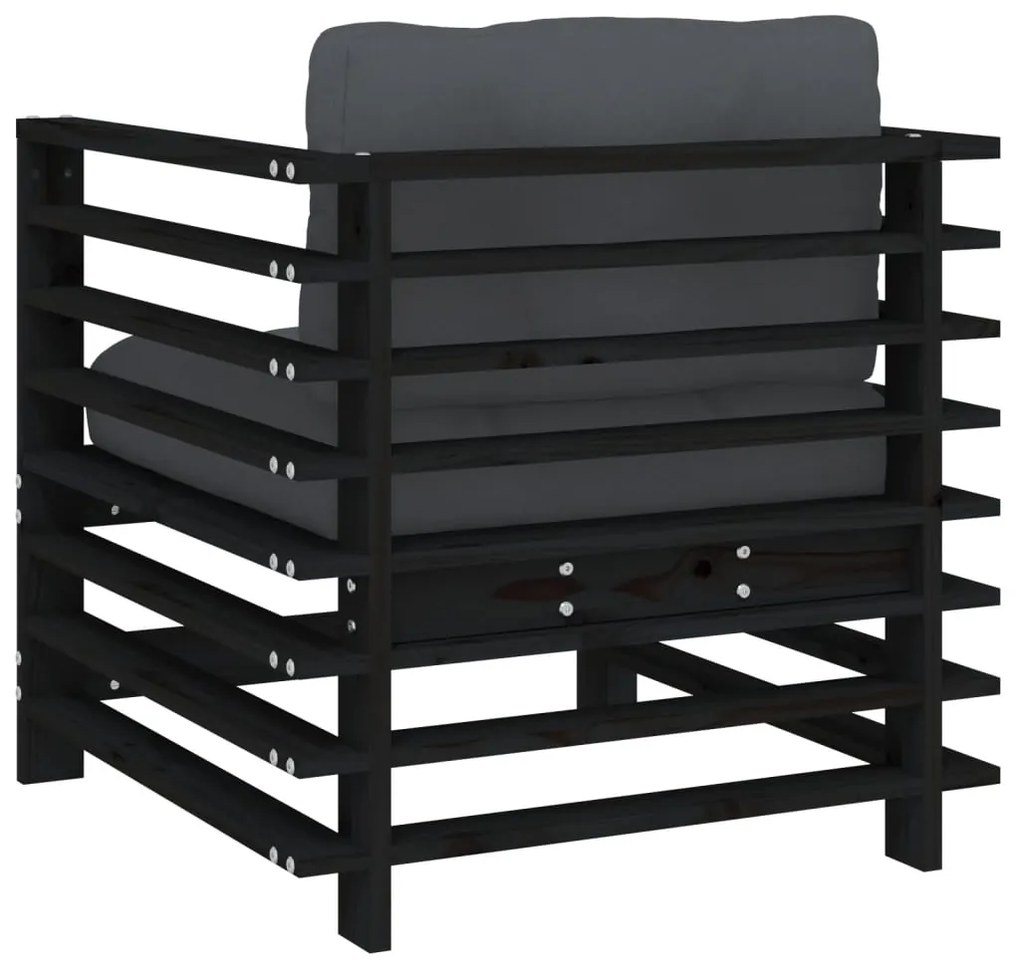 vidaXL Καρέκλες Κήπου με Μαξιλάρια 2 τεμ. Μαύρες από Μασίφ Ξύλο Πεύκου