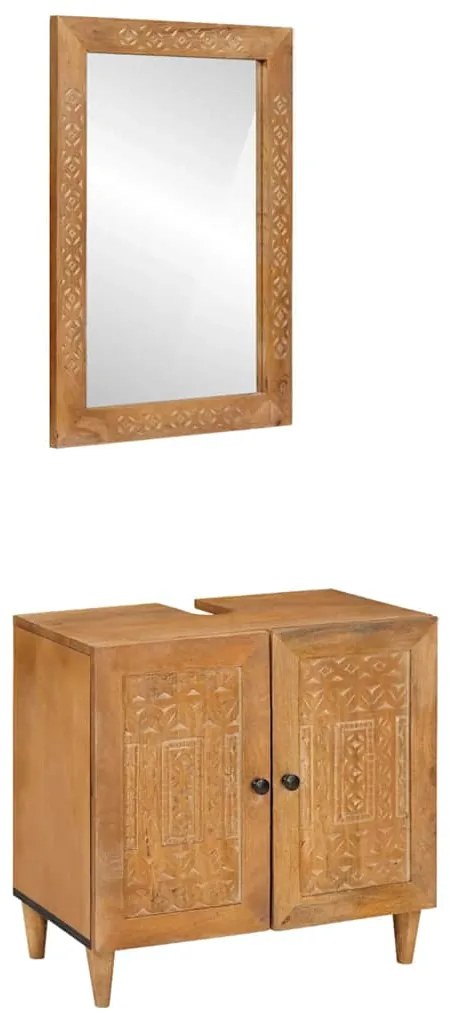 vidaXL Σετ Επίπλων Μπάνιου με ράφι 2 pcs Καφέ Επεξεργασμένο ξύλο