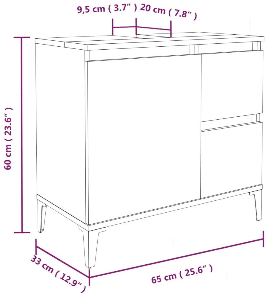 Ντουλάπι Μπάνιου Καφέ Δρυς 65x33x60 εκ. Επεξεργασμένο Ξύλο - Καφέ