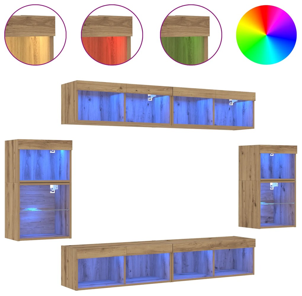 vidaXL 8 κομμάτια Μονάδες Τηλεόρασης με LED Artisan Oak από επεξεργασμένο ξύλο