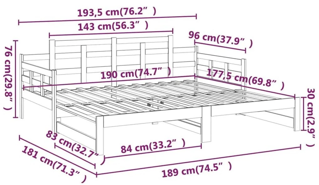 Καναπές Κρεβάτι Συρόμενος 2x(90x190) εκ. από Μασίφ Ξύλο Πεύκου - Καφέ