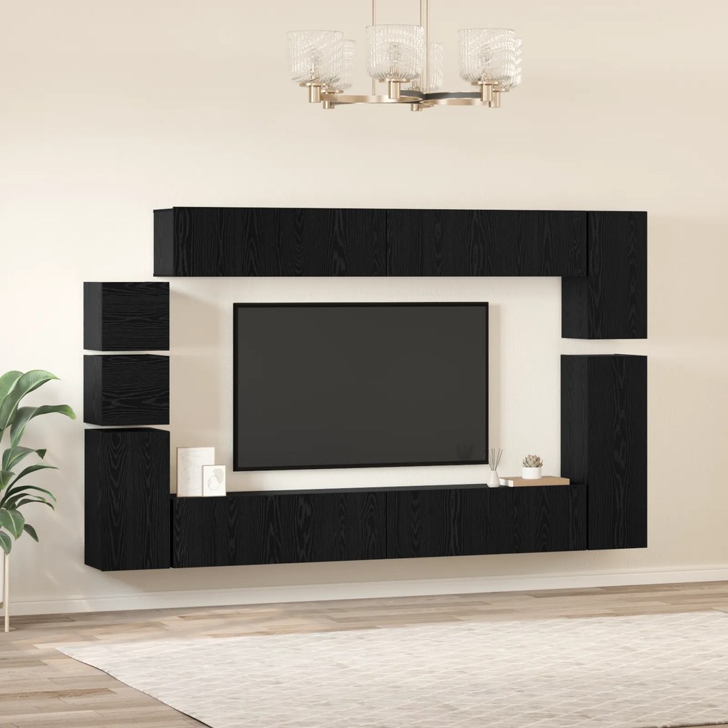 vidaXL Σετ επίπλου τηλεόρασης 9 pcs Μαύρη δρυς Επεξεργασμένο ξύλο