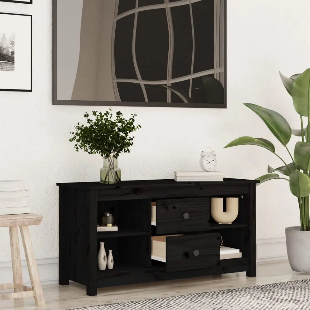 vidaXL Έπιπλο Τηλεόρασης Μαύρο 103x36,5x52 εκ. από Μασίφ Ξύλο Πεύκου