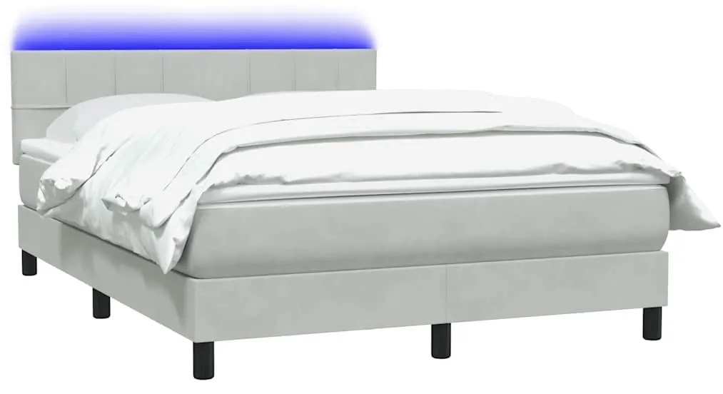 Κρεβάτι Boxspring με Στρώμα Ανοιχτό Γκρι 160x210 εκ. Βελούδινο - Γκρι