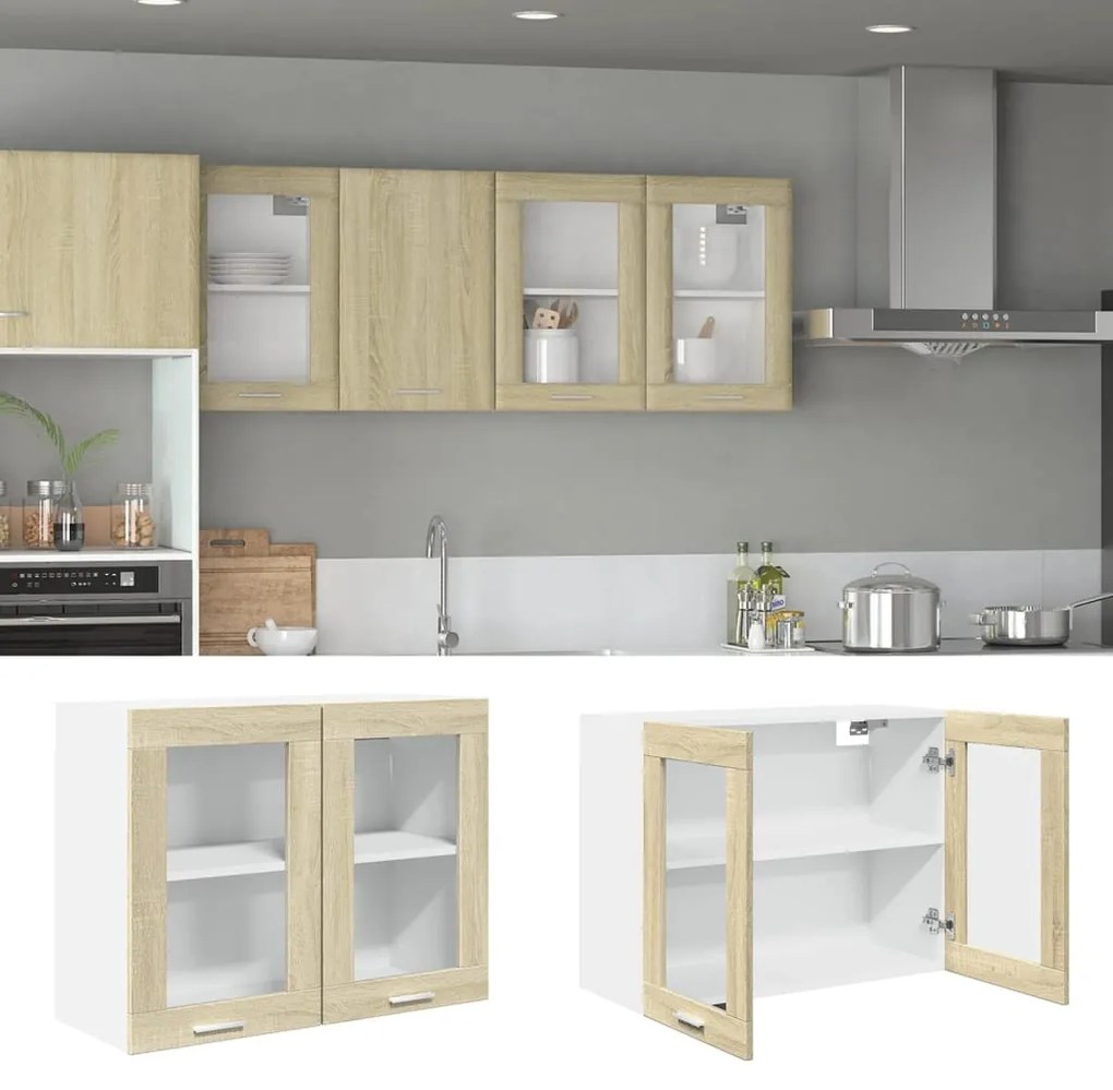 vidaXL Ντουλάπι Κρεμαστό με Τζάμι Lyon Sonoma Δρυς 80x31x60εκ.