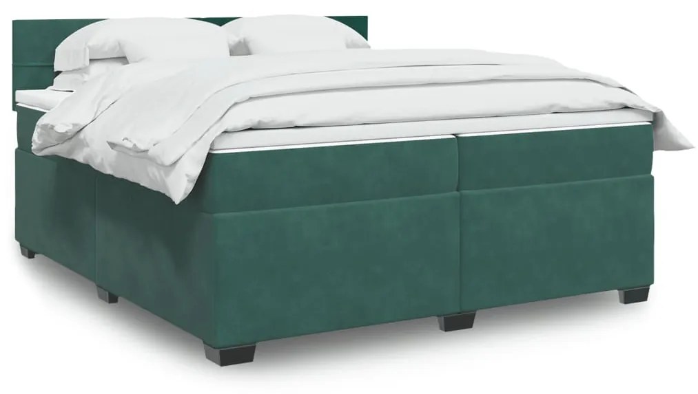 vidaXL Κρεβάτι Boxspring με Στρώμα Σκούρο Πράσινο 200x200εκ. Βελούδινο