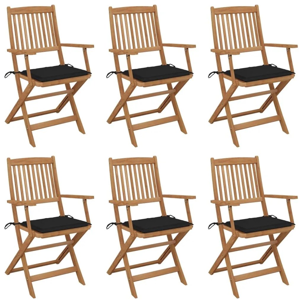 Καρέκλες Κήπου Πτυσσόμενες 6 τεμ Μασίφ Ξύλο Ακακίας &amp; Μαξιλάρια - Μαύρο