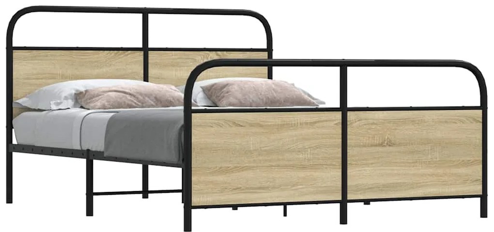vidaXL Σκελετός Κρεβ. Χωρίς Στρώμα Sonoma Δρυς 150x200 εκ. Μεταλλικό