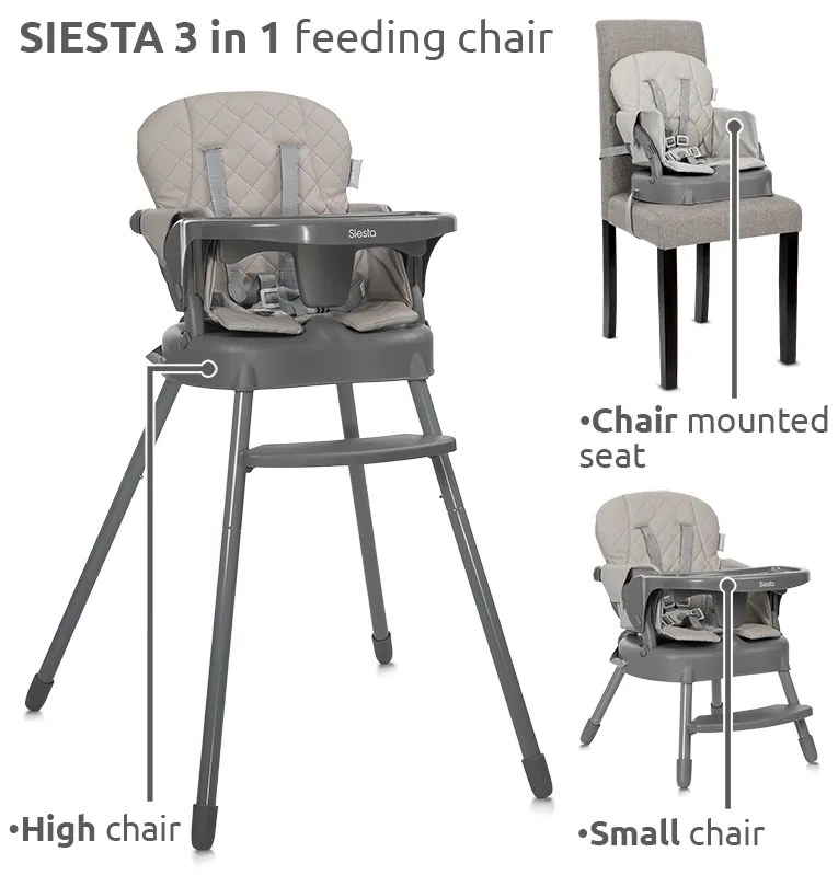 Καρεκλάκι φαγητού Siesta 3in1 Grey Leather 10100532506 Lorelli