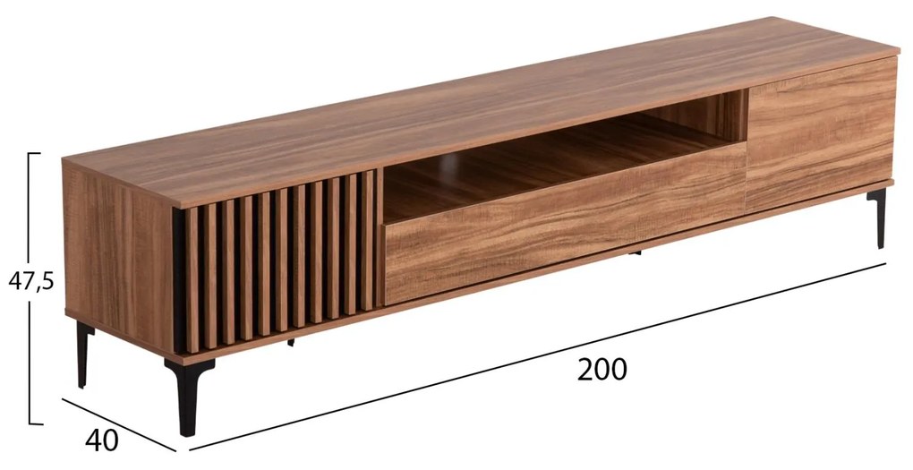 Έπιπλο τηλεόρασης HARRY C18008.01 απο Μελαμίνη Φυσικό Ξύλου - Μαύρο 200x40x47,5Υεκ. 200x40x47.5 εκ.