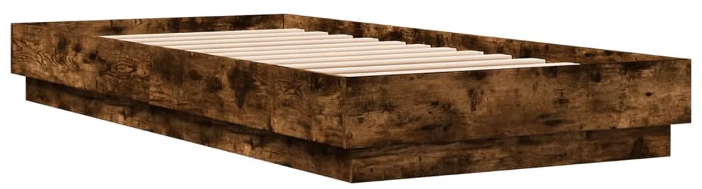 vidaXL Πλαίσιο Κρεβ. Χωρ. Στρώμα Καπνιστή Δρυς 90x200 εκ. Επεξ. Ξύλο