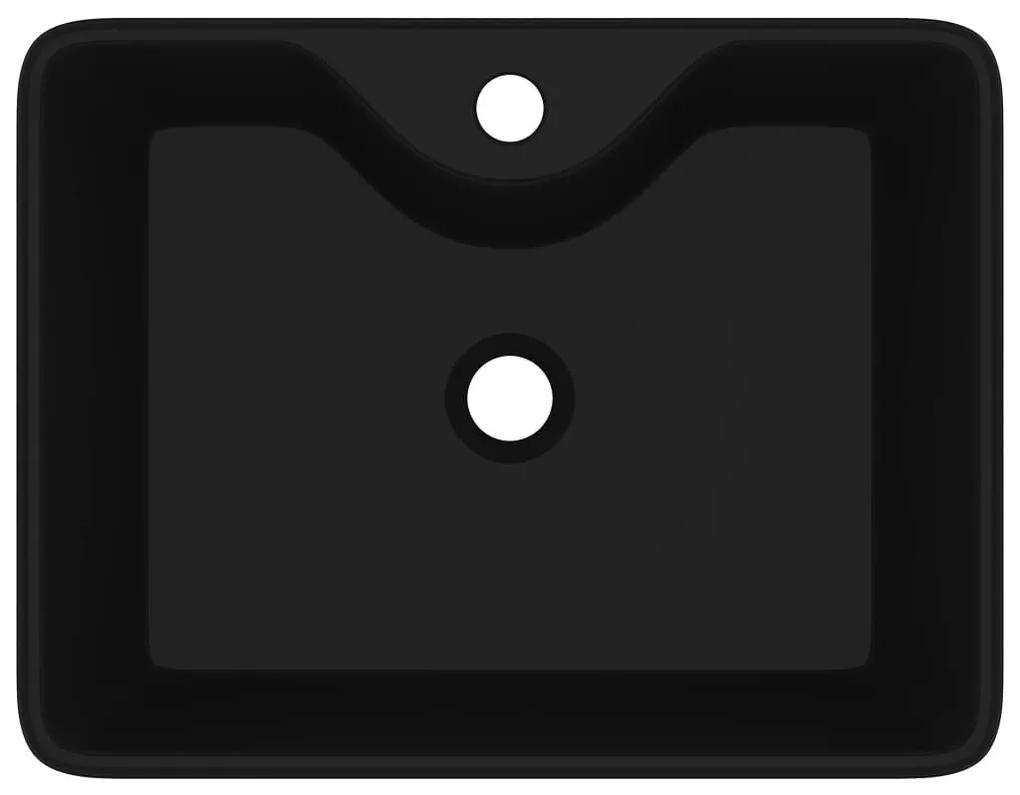 Νιπτήρας Μπάνιου Τετράγωνος με Οπή Βρύσης Μαύρος Κεραμικός - Μαύρο