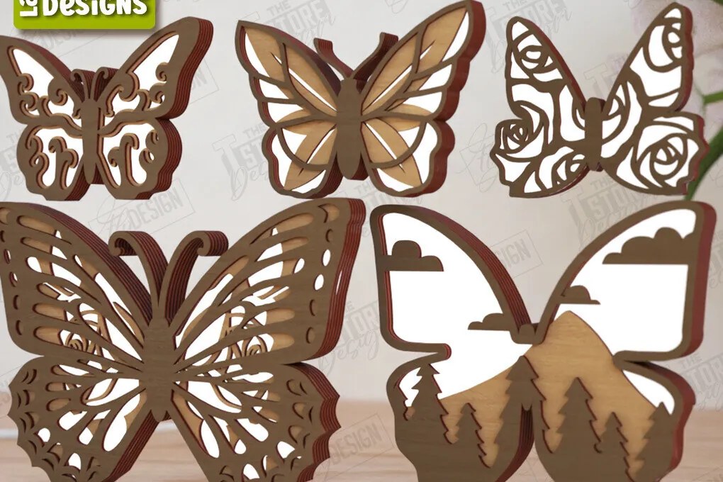 Σετ των 2 Intra απο ξύλο plywood 3mm-4mm πάχος λάμπα πεταλούδας | CNC Δίασταση 15x15 cm INTRAFABR-120990317